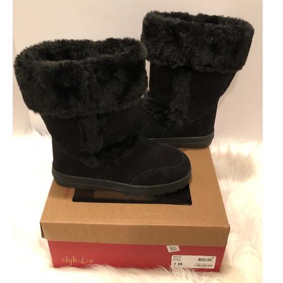 NWT Style & Co Witty Black Suede Faux Fur Boots Size 7 New in Box - Picture 9 of 9